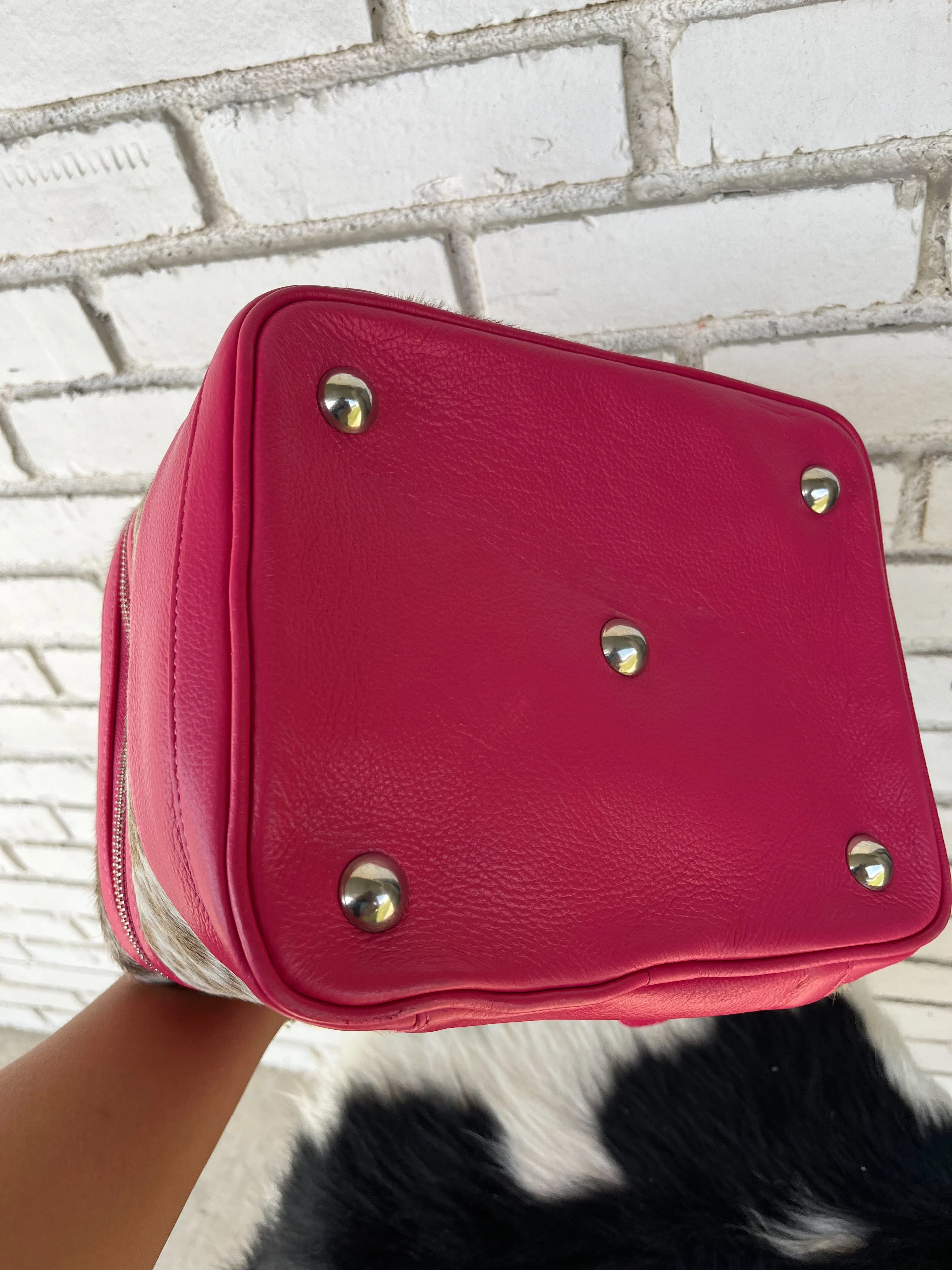 Large Cowhide Cosmetic Bag - pink