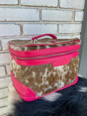 Large Cowhide Cosmetic Bag - pink