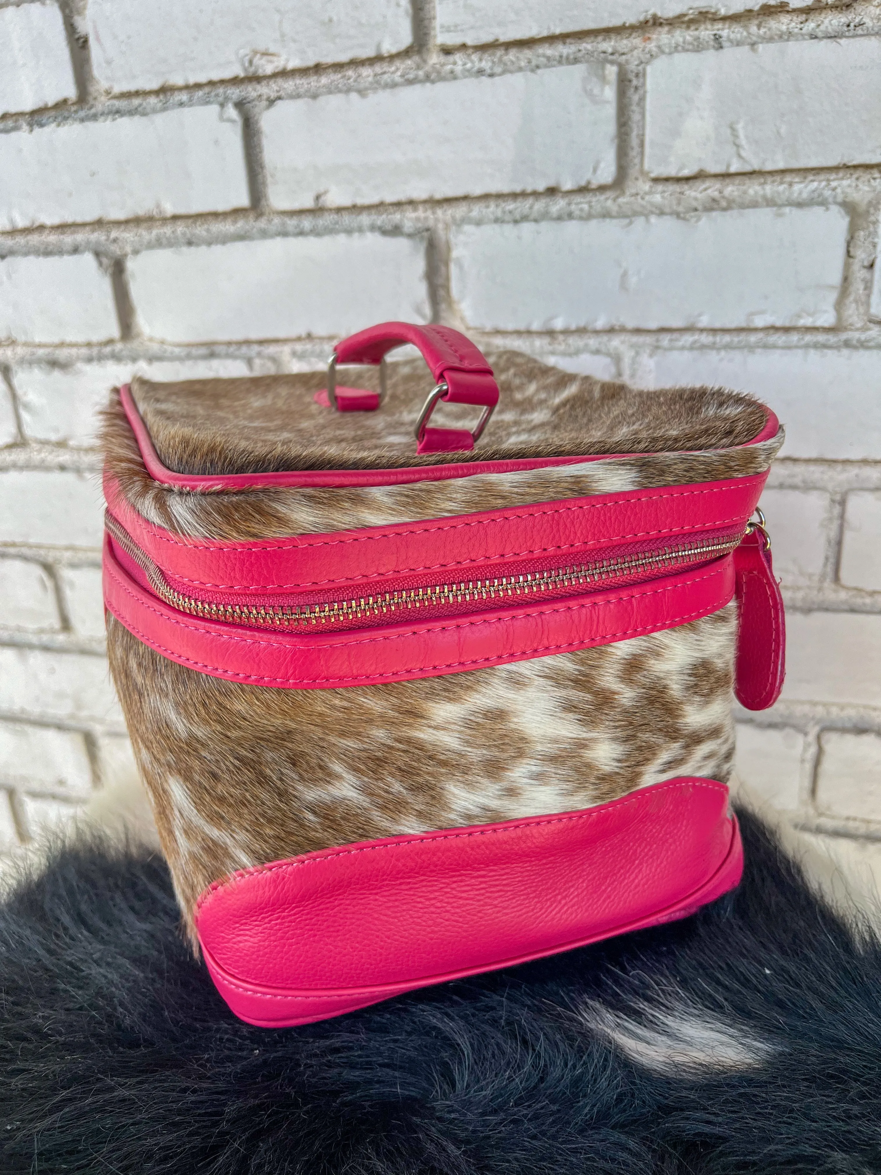 Large Cowhide Cosmetic Bag - pink