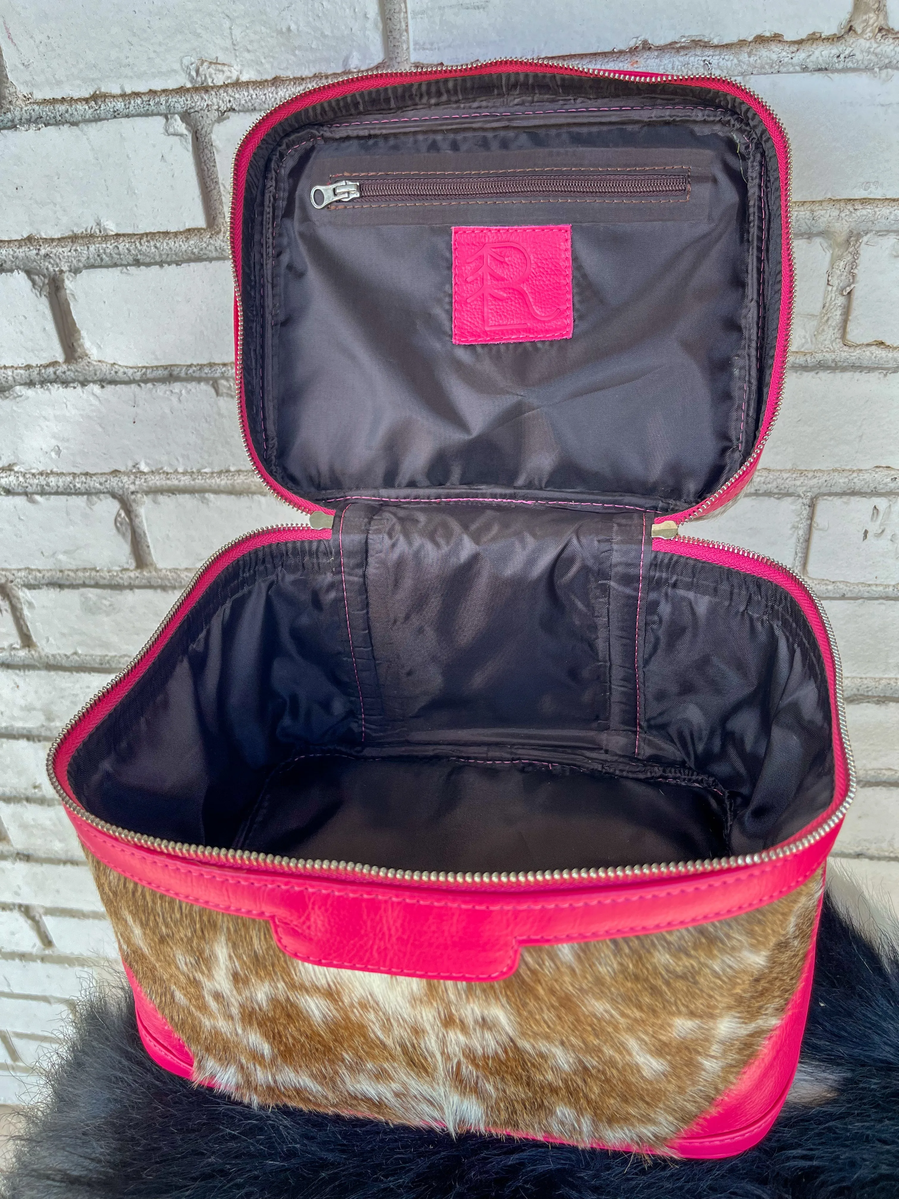 Large Cowhide Cosmetic Bag - pink
