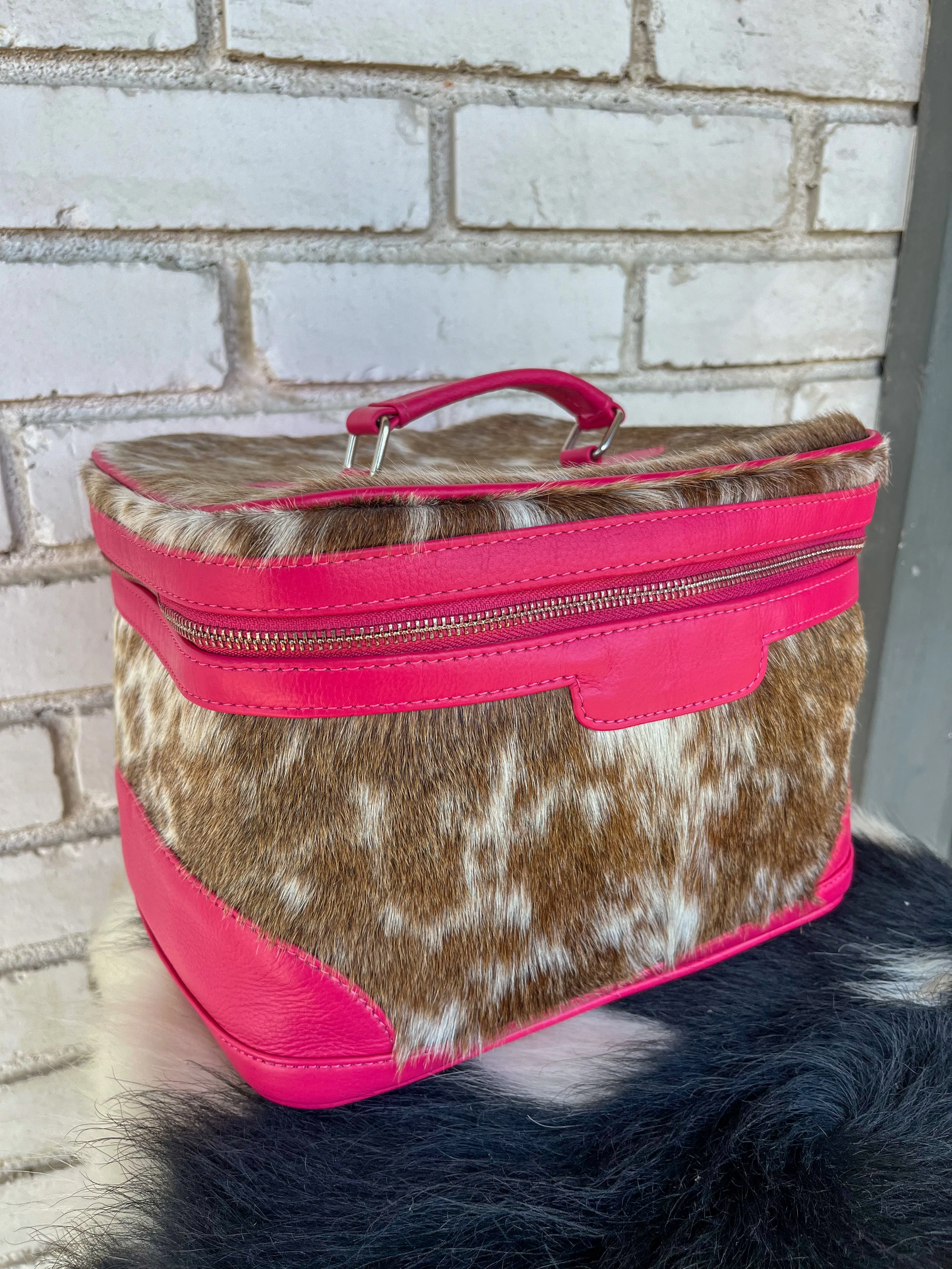 Large Cowhide Cosmetic Bag - pink
