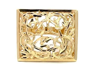 Large Rectangular Scroll Cutout Ring in 14k Yellow Gold
