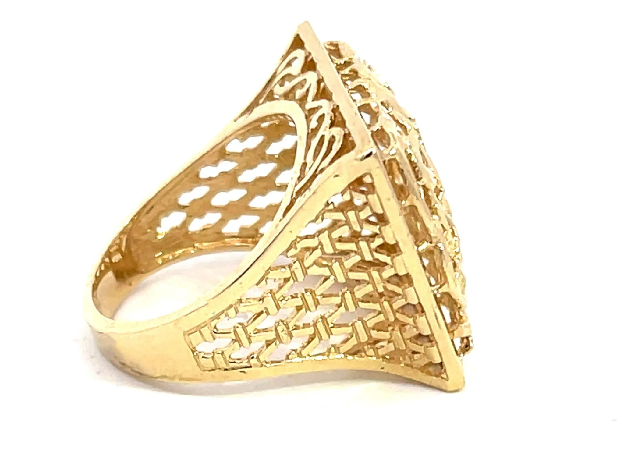 Large Rectangular Scroll Cutout Ring in 14k Yellow Gold