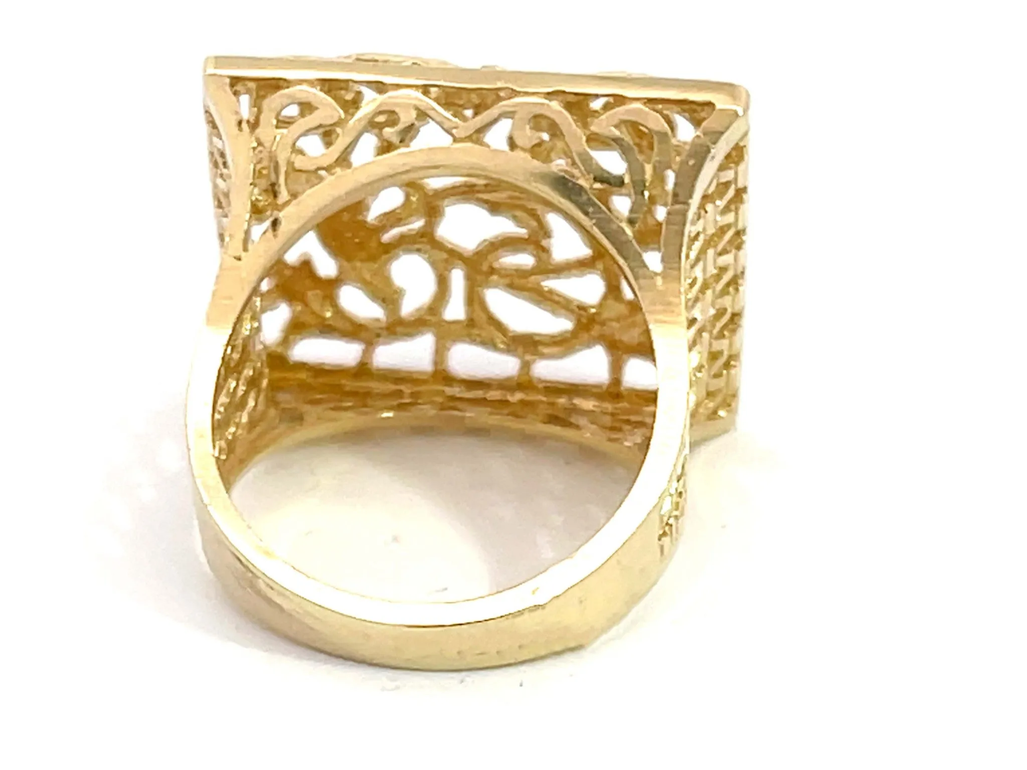 Large Rectangular Scroll Cutout Ring in 14k Yellow Gold