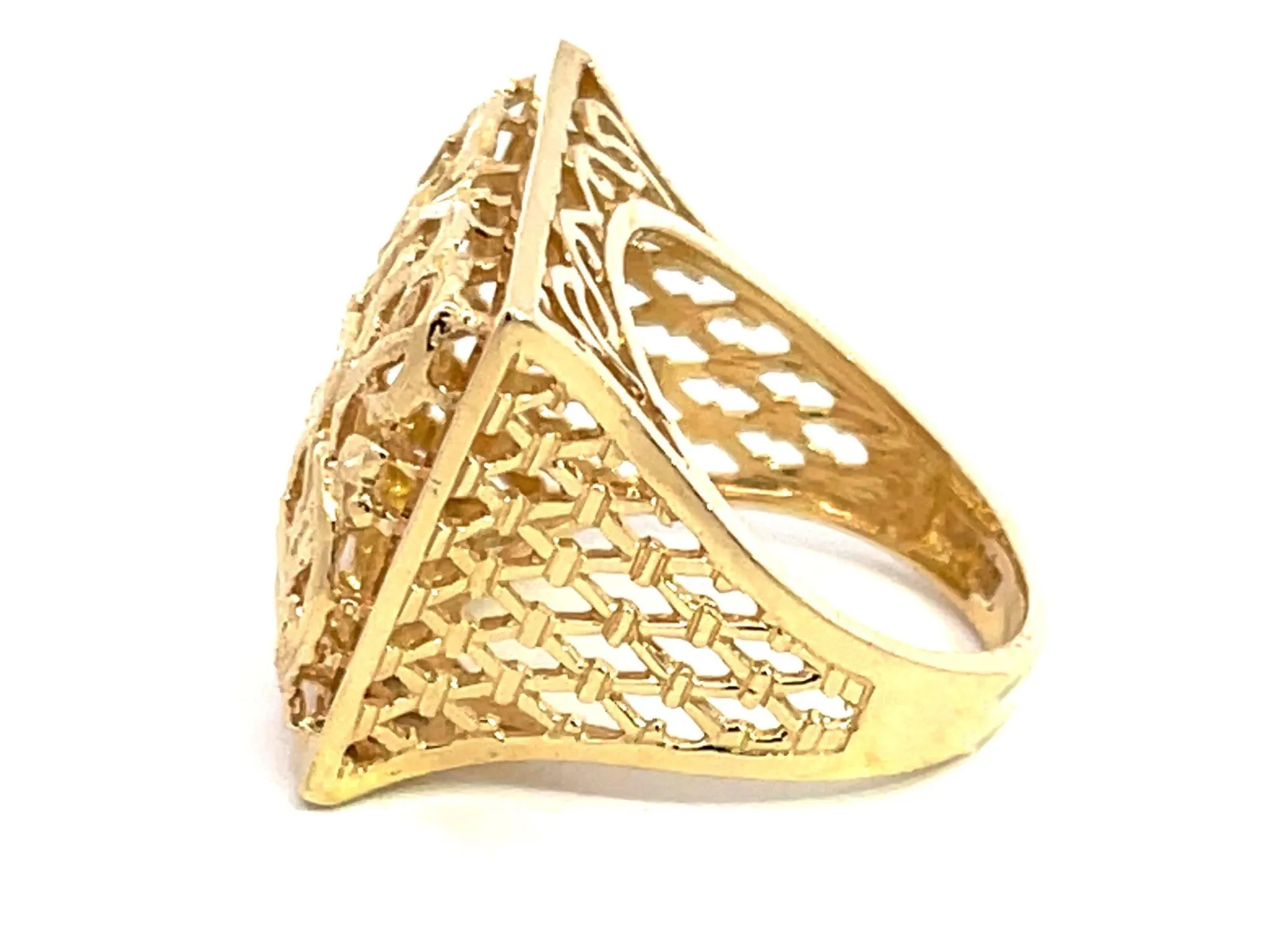 Large Rectangular Scroll Cutout Ring in 14k Yellow Gold