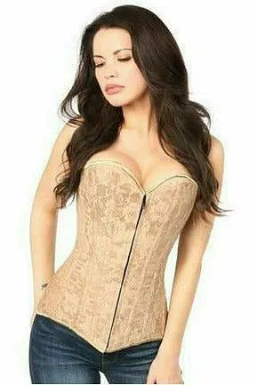 Lavish Dark Beige Lace Overbust Corset w/Zipper