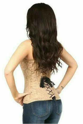 Lavish Dark Beige Lace Overbust Corset w/Zipper