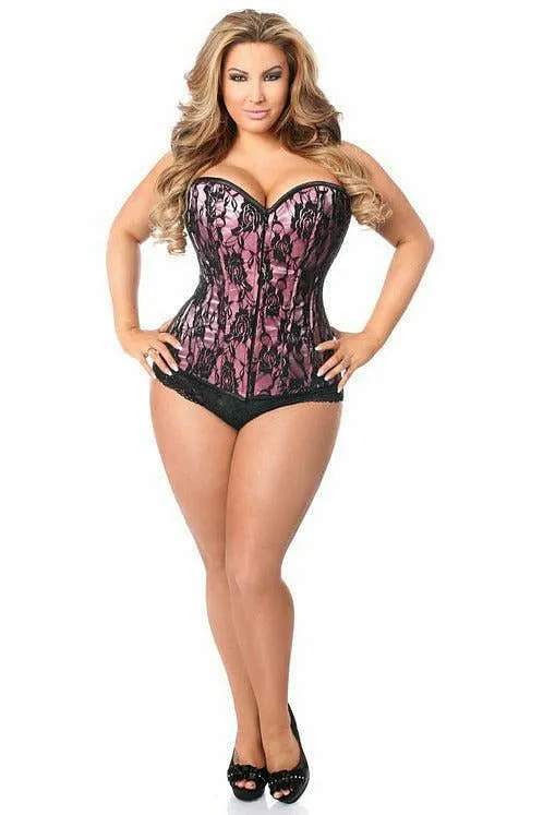 Lavish Pink Lace Front Zipper Corset