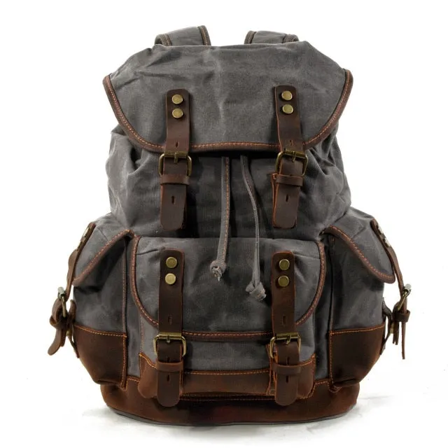 Leather Trimmed Canvas Carryall Rucksack 15.6” Laptop Carrying Backpack