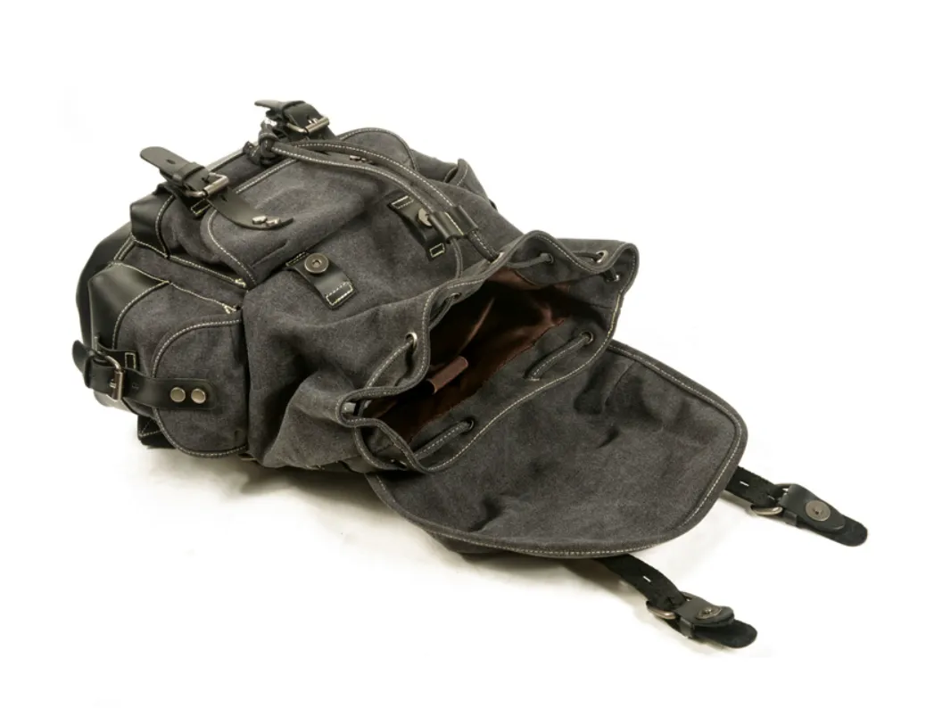 Leather Trimmed Canvas Carryall Rucksack 15.6” Laptop Carrying Backpack