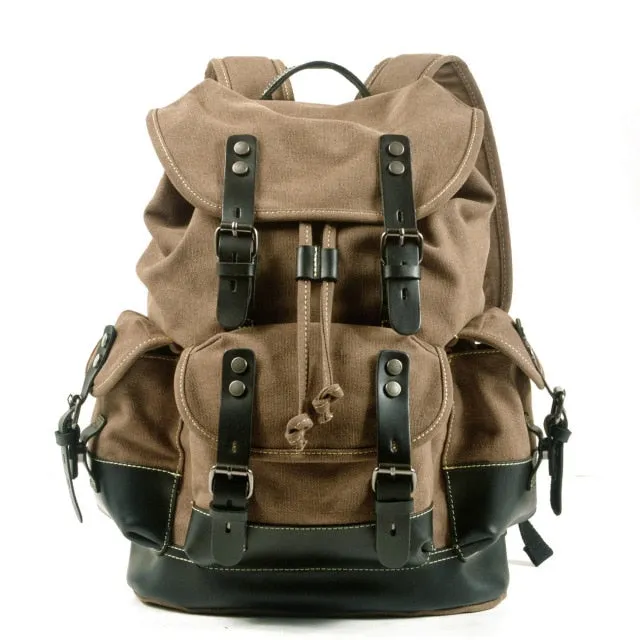 Leather Trimmed Canvas Carryall Rucksack 15.6” Laptop Carrying Backpack
