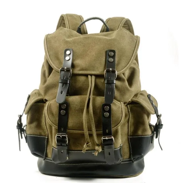 Leather Trimmed Canvas Carryall Rucksack 15.6” Laptop Carrying Backpack