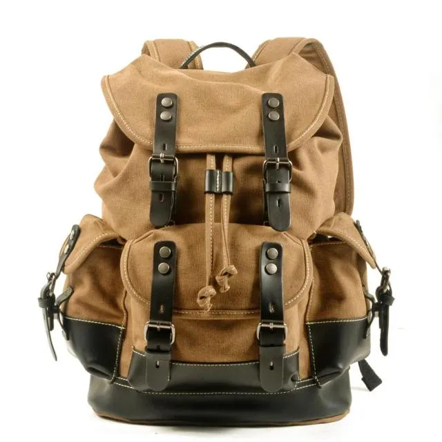 Leather Trimmed Canvas Carryall Rucksack 15.6” Laptop Carrying Backpack