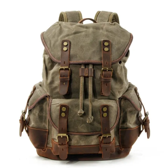 Leather Trimmed Canvas Carryall Rucksack 15.6” Laptop Carrying Backpack