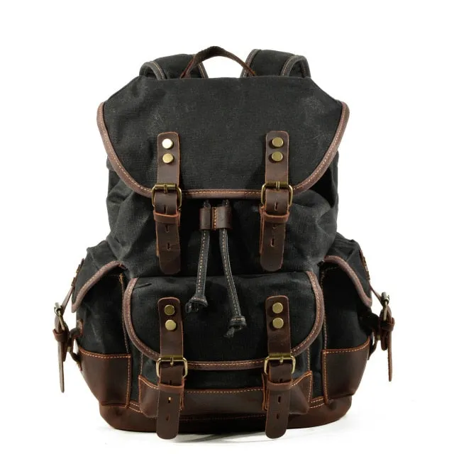 Leather Trimmed Canvas Carryall Rucksack 15.6” Laptop Carrying Backpack