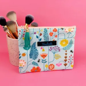 Light Blue Floral Small Clutch, Small makeup bag.