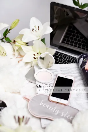 Lillies, Laptop & Makeup, Styled Stock