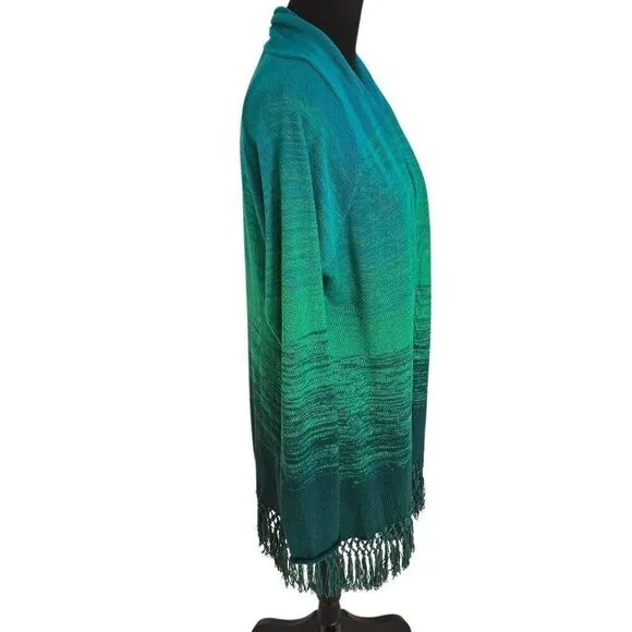 Lilly Pulitzer Womens Tatum Green Ombre Fringe Open Cardigan Sweater Large