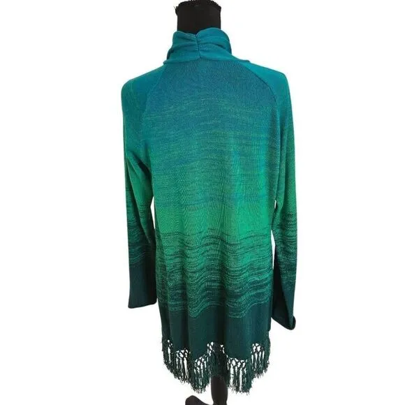 Lilly Pulitzer Womens Tatum Green Ombre Fringe Open Cardigan Sweater Large