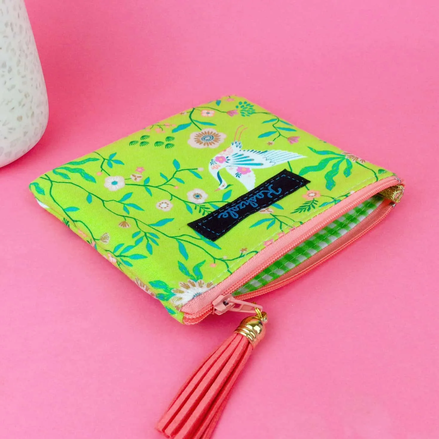 Lime Cranes Coin Purse. Green Coin Purse