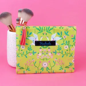 Lime Cranes Small Clutch, Small makeup bag. Green Makeup Bag