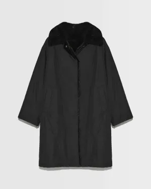Long coat in mink fur and reversible technical fabric