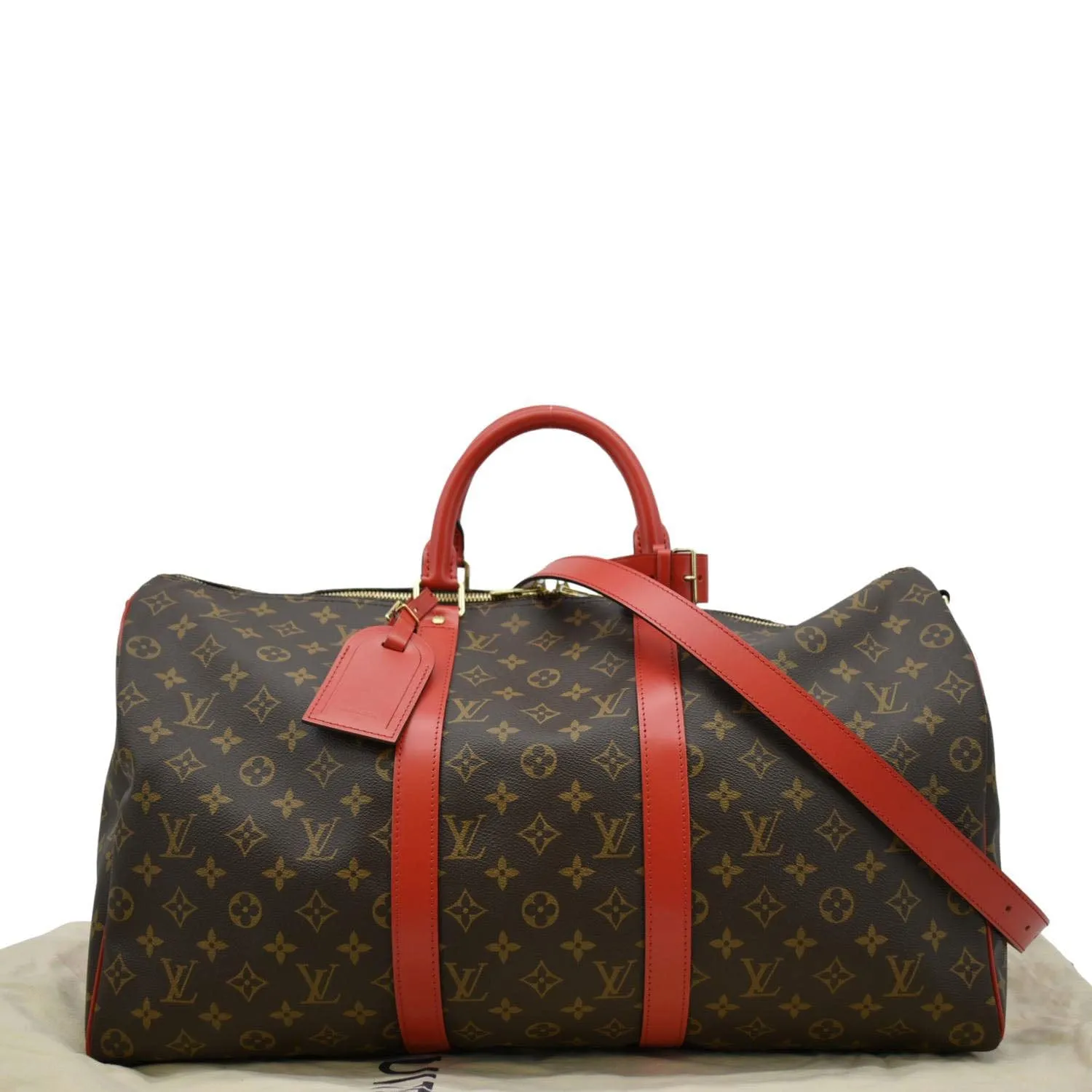 LOUIS VUITTON Keepall 50 Bandouliere Monogram Canvas Travel Bag Brown