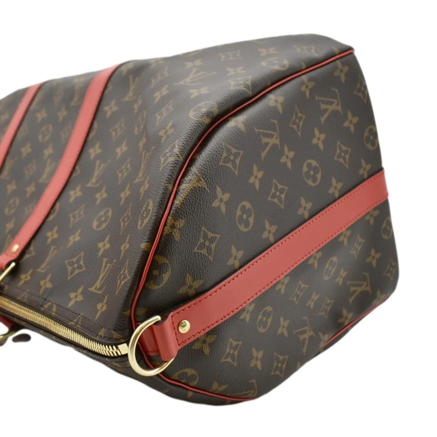 LOUIS VUITTON Keepall 55 Bandouliere Monogram Canvas Travel Bag Red