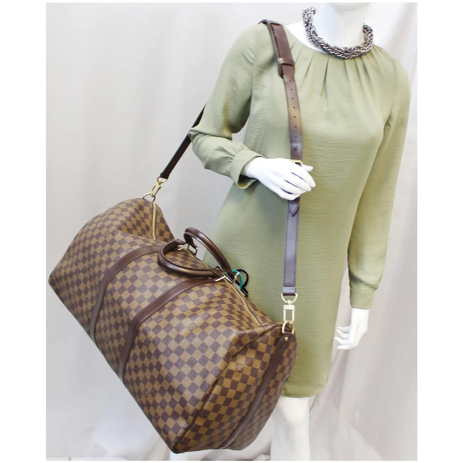 LOUIS VUITTON Keepall Bandouliere 55 Damier Ebene Travel Bag Brown