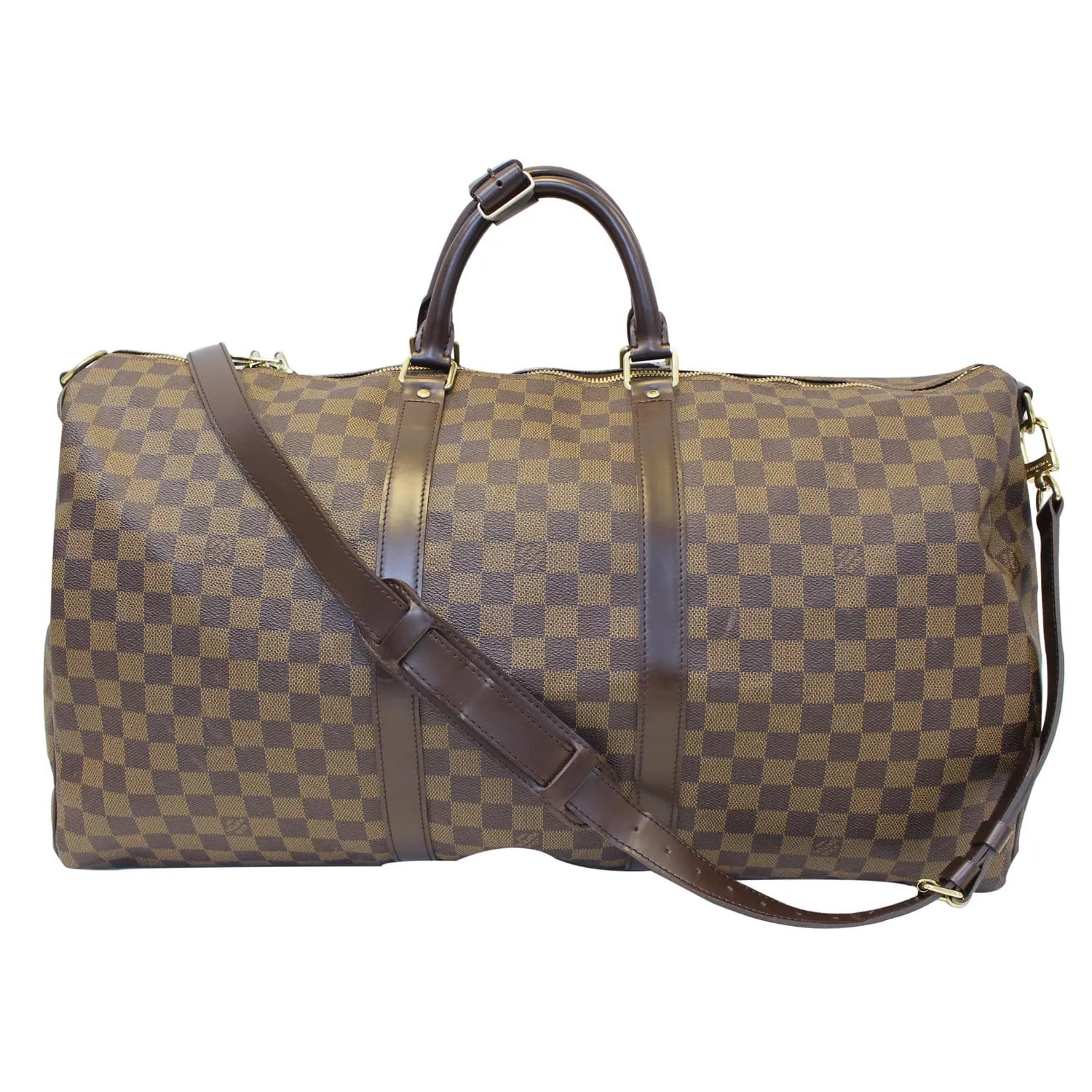 LOUIS VUITTON Keepall Bandouliere 55 Damier Ebene Travel Bag Brown