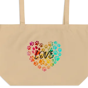 Love in Dog Paw Prints Heart X-Large Tote Bags