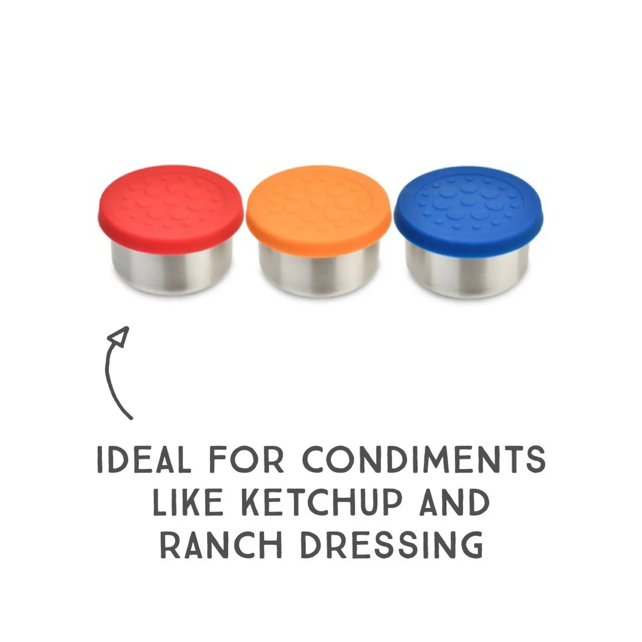 Lunchbots 1.5oz Small Stainless Steel Dip Containers with Silicone Lids - set of 3 - Assorted Colours