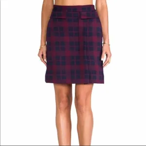 Marc By Marc Jacobs Maya Plaid Jacquard Skirt in Ink Blue Multi Size Large