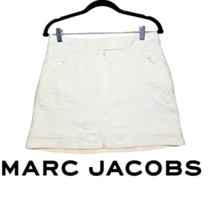 MARC JACOBS | Y2K Off White Heavy Cotton Full Zip Front Large Snaps Mini Skirt