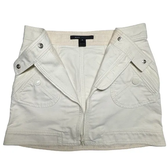 MARC JACOBS | Y2K Off White Heavy Cotton Full Zip Front Large Snaps Mini Skirt