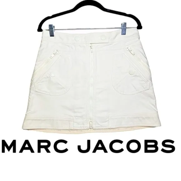 MARC JACOBS | Y2K Off White Heavy Cotton Full Zip Front Large Snaps Mini Skirt