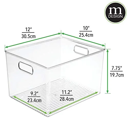mDesign Plastic Storage Container Bin with Carrying Handles for Home Office, Filing Cabinets, Shelves - Organizer for School Supplies, Pens, Pencils, Notepads, Staplers, Envelopes, 2 Pack - Clear