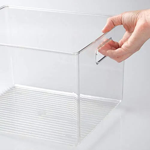 mDesign Plastic Storage Container Bin with Carrying Handles for Home Office, Filing Cabinets, Shelves - Organizer for School Supplies, Pens, Pencils, Notepads, Staplers, Envelopes, 2 Pack - Clear
