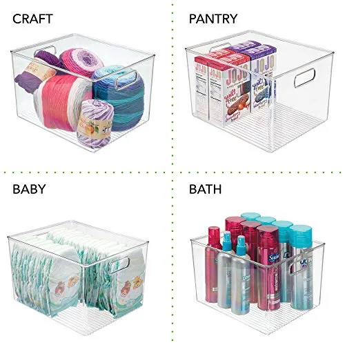 mDesign Plastic Storage Container Bin with Carrying Handles for Home Office, Filing Cabinets, Shelves - Organizer for School Supplies, Pens, Pencils, Notepads, Staplers, Envelopes, 2 Pack - Clear