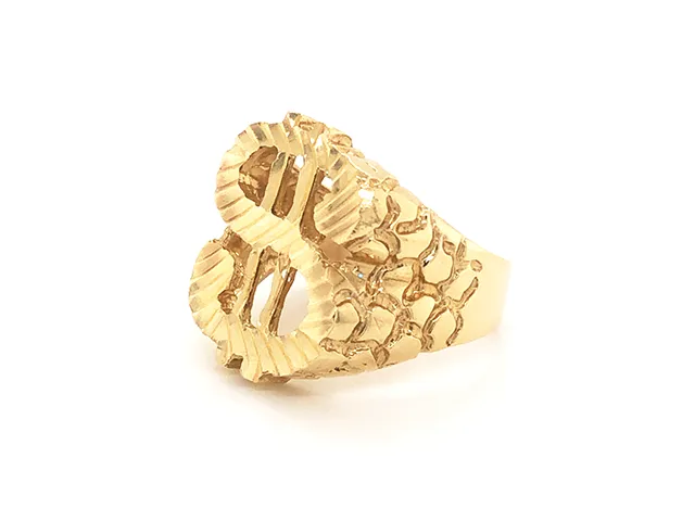 Mens Gold Dollar Sign Nugget Ring in 14k Yellow Gold