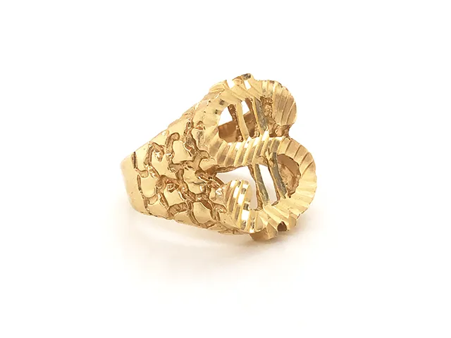 Mens Gold Dollar Sign Nugget Ring in 14k Yellow Gold