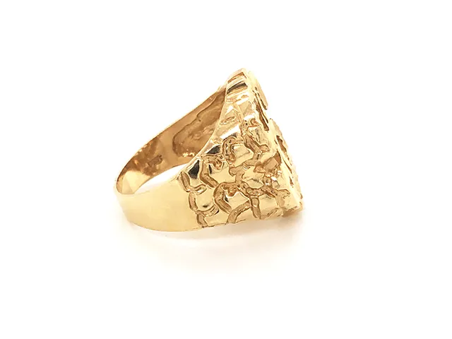 Mens Gold Dollar Sign Nugget Ring in 14k Yellow Gold