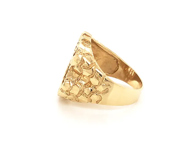 Mens Gold Dollar Sign Nugget Ring in 14k Yellow Gold