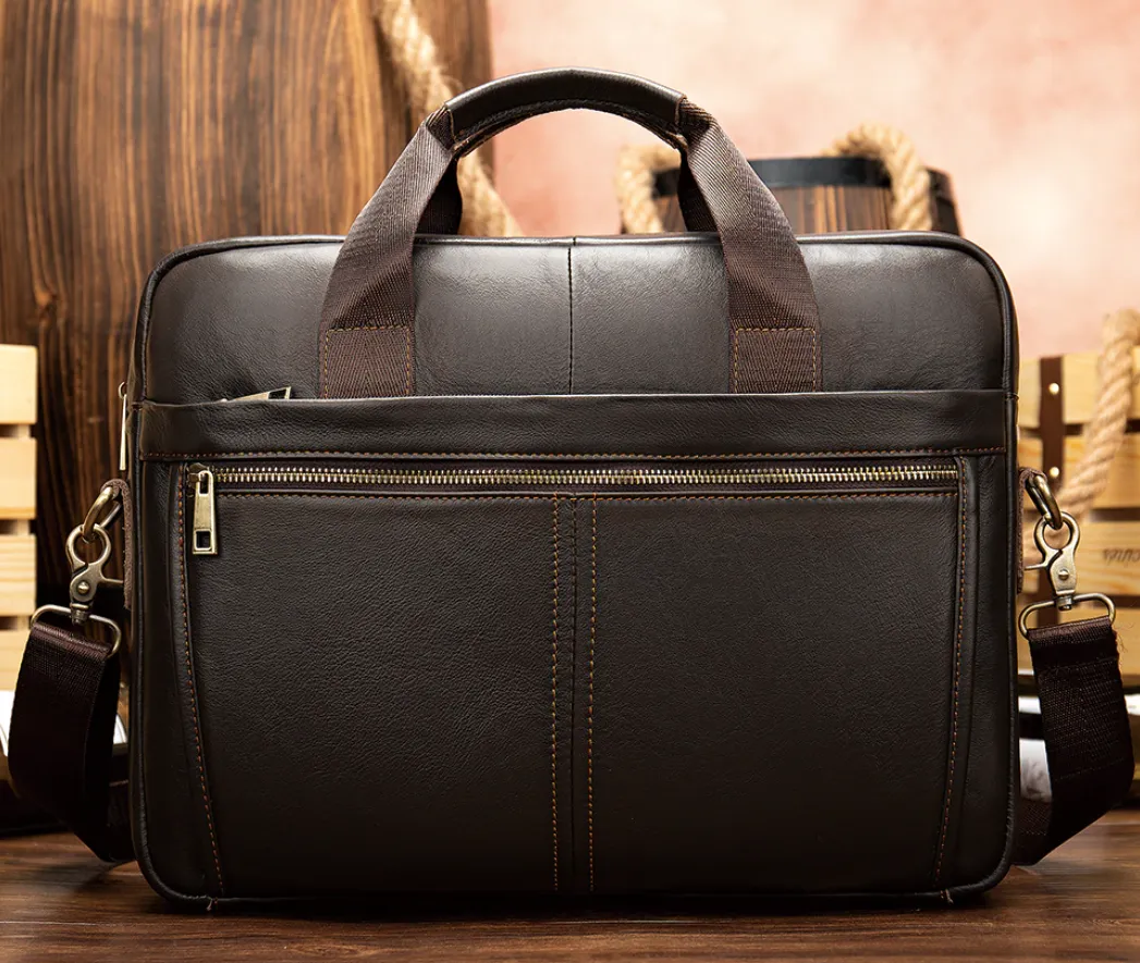 Men’s Work and Travel Leather Briefcase with 14 inches Computer Storage