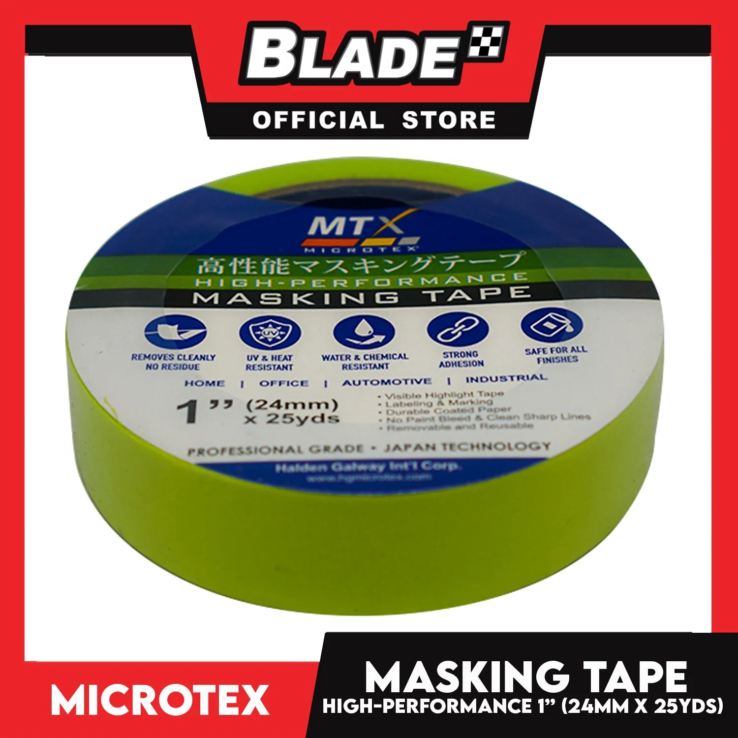Microtex Masking Tape 1' ' (24mm) x 25yds High-Performance for Home, Office, Automotive And Industrial