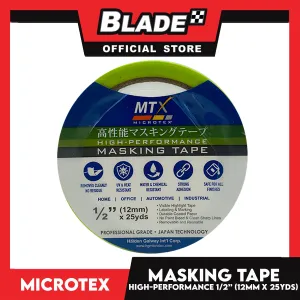 Microtex Masking Tape 1/2 (12mm) x 25yds High-Performance for Home, Office, Automotive And Industrial