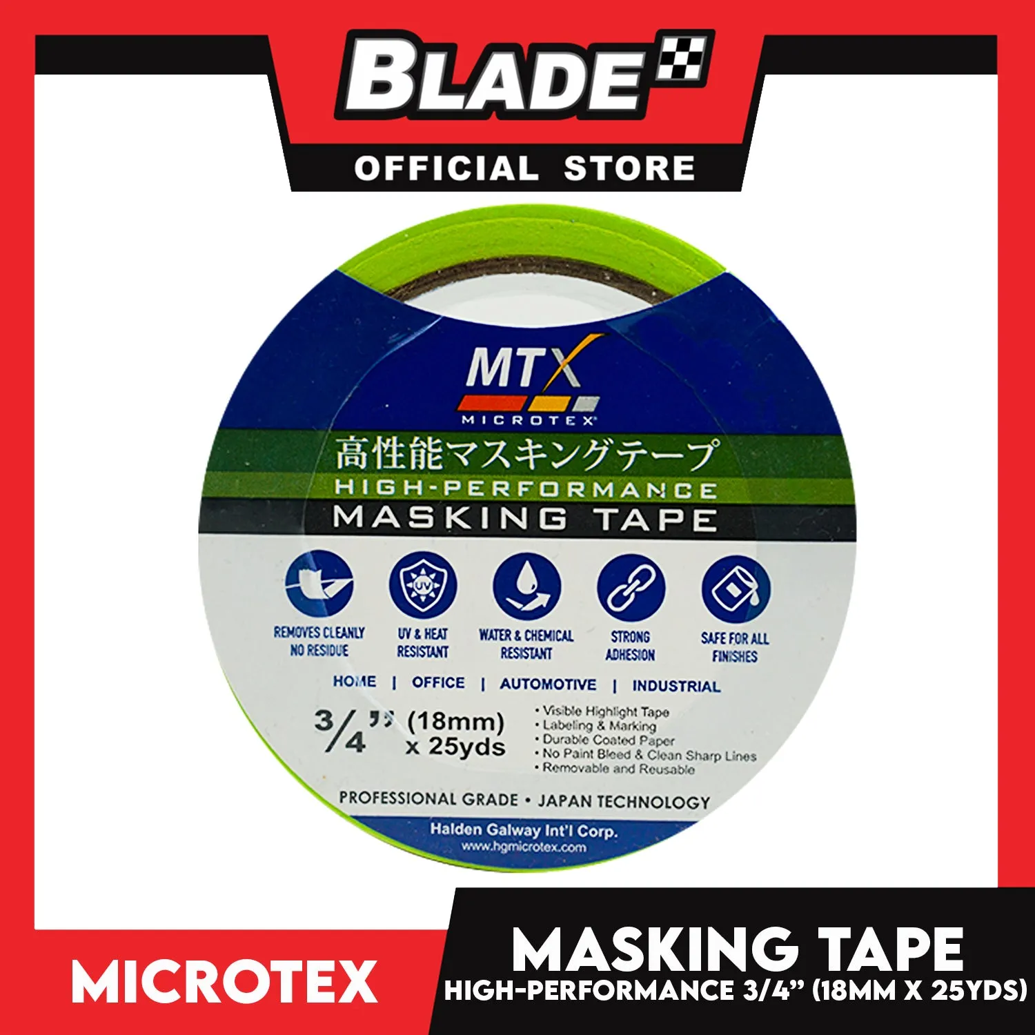 Microtex Masking Tape 3/4 (18mm) x 25yds High-Performance for Home, Office, Automotive And Industrial