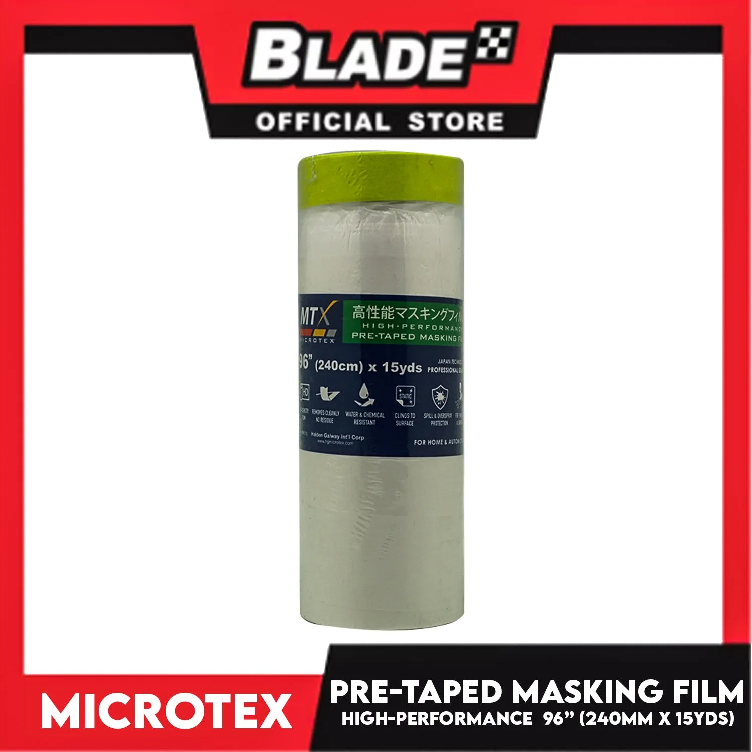 Microtex Pre-Taped Masking Film 96' ' (240cm) x 15yds High-Performance for Home And Automotive