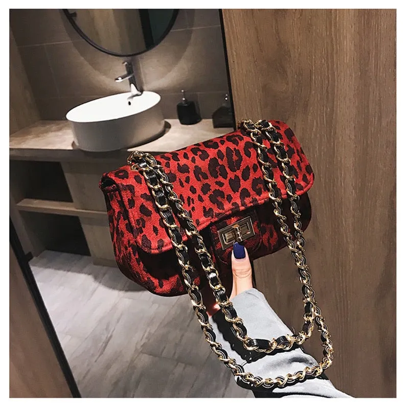 Mini Women Handbag Lock Leopard Small Square Bag Chain Shoulder Messenger Bag
