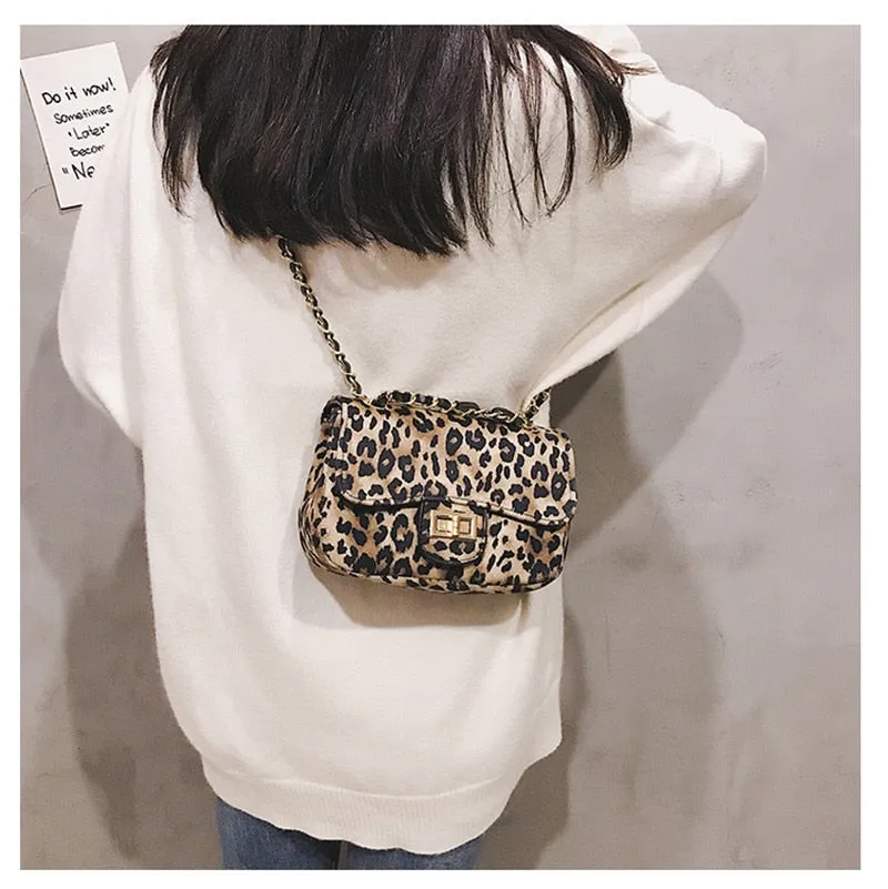 Mini Women Handbag Lock Leopard Small Square Bag Chain Shoulder Messenger Bag